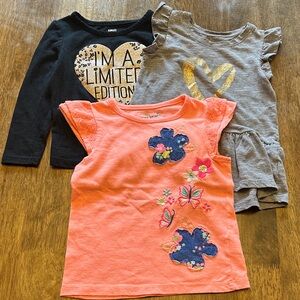 Girls' Short Sleeve Tees Set with Heart and Floral Designs
